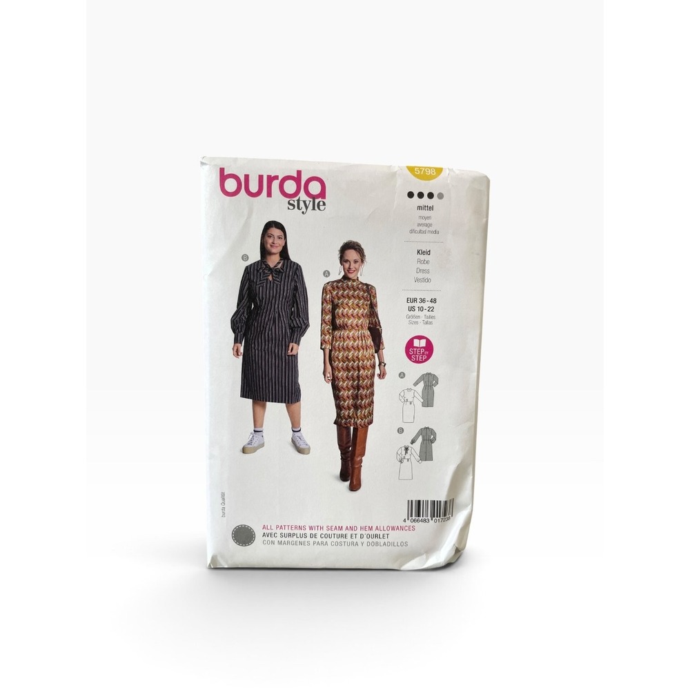 Burda Style 5798 Dress US 10-22 Modern Shirt Pencil Midi Sewing Pattern Uncut